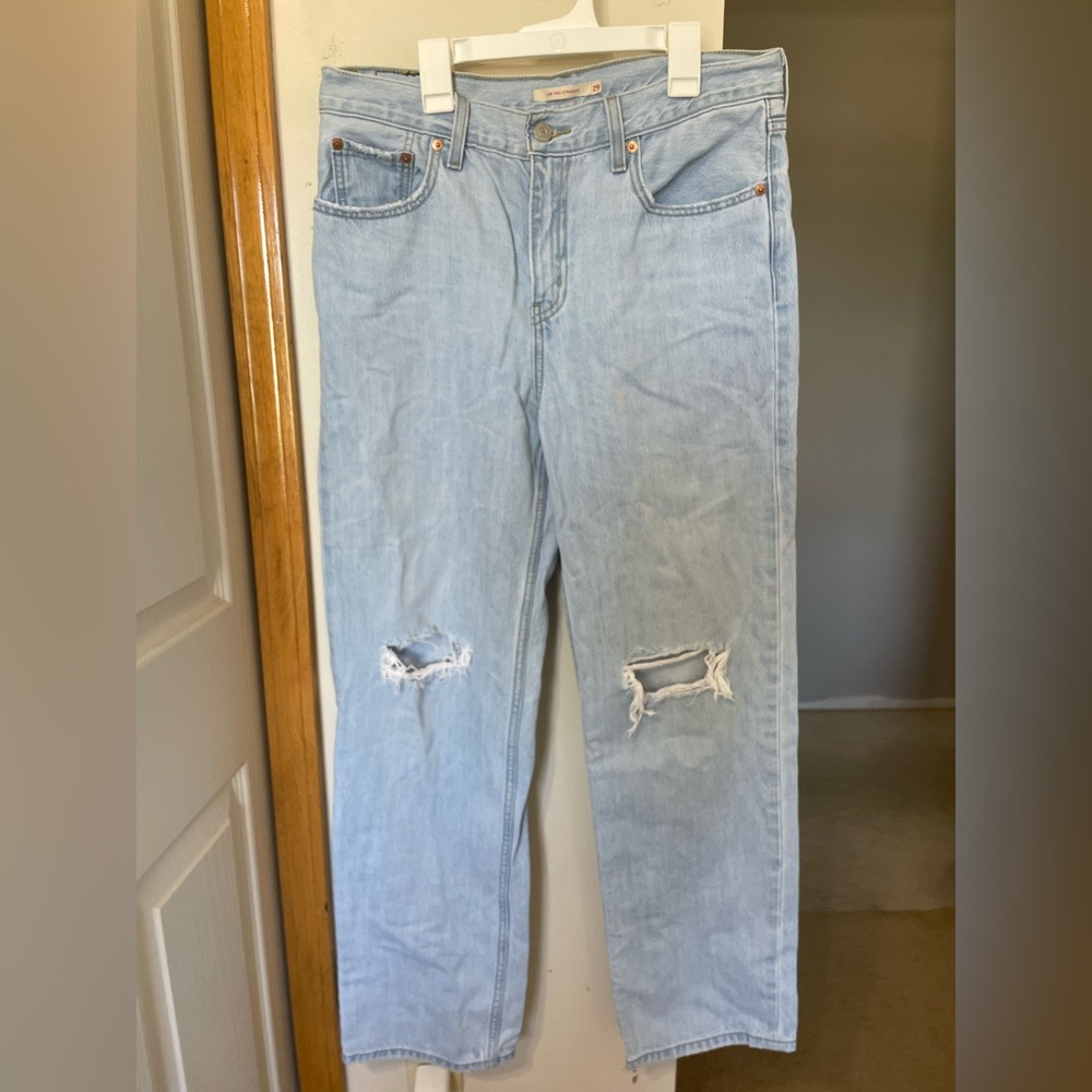Levi's Blue Straight Leg Jeans with Knee Rips